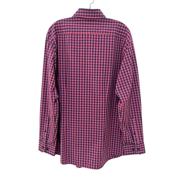 Mizzen + Main Performance Button Down XL Gingham Plaid Shirt Pink Navy Trim Fit - Picture 2 of 9